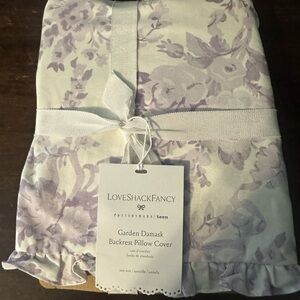 LoveShackFancy Floral Garden Damask Backrest Pillow Cover in Lavender and White